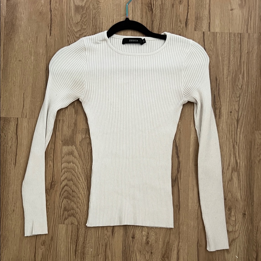 Zesica White Ribbed Long Sleeve Top